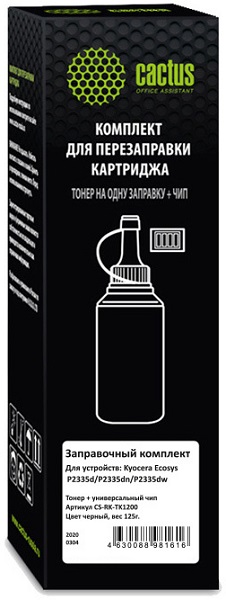 

Тонер Cactus CS-RK-TK1200 черный, 125гр. (в компл. чип) для принтера Kyocera Ecosys P2335d/P2335dn/P2335dw, CS-RK-TK1200