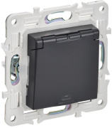 фото Розетка с заземлением с крышкой  IEK SK-R16-16-44-K48
