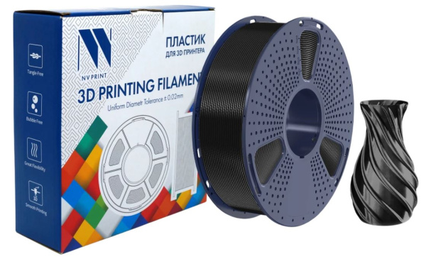Изображение товара Пластик для 3D печати NVP NV-3D-TPU-SILK-BLACK 1.75 мм 1000 г