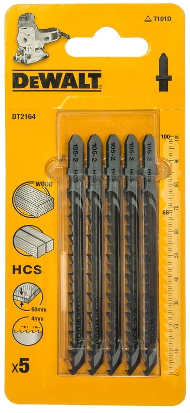 

Набор пилок DeWALT DT 2164 для лобзика по дереву из высокоуглеродистой стали 5шт, HCS, 100684мм, рез-60мм, быстр, прямпропил T101D, DT 2164
