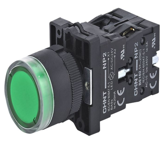 Изображение товара Кнопка управления CHINT NP2-EW3365 зеленая 230 В IP40 подсветка