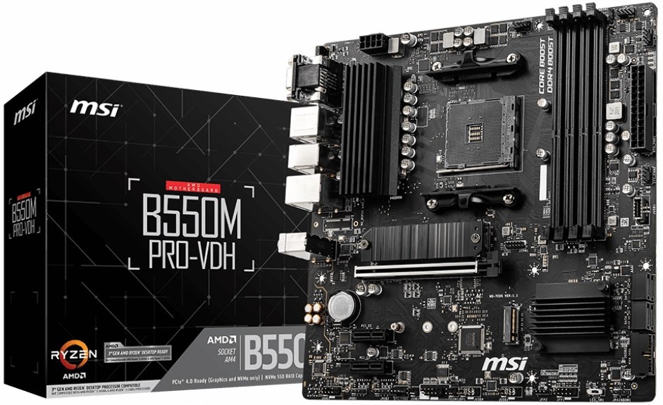 

Материнская плата mATX MSI B550M PRO-VDH (AM4, AMD B550, 4*DDR4(4400), 4*SATA 6G RAID, 2*M.2, 3*PCIE, Glan, 7.1CH, VGA, HDMI, DP, 5*USB 3.2, USB Type-, B550M PRO-VDH