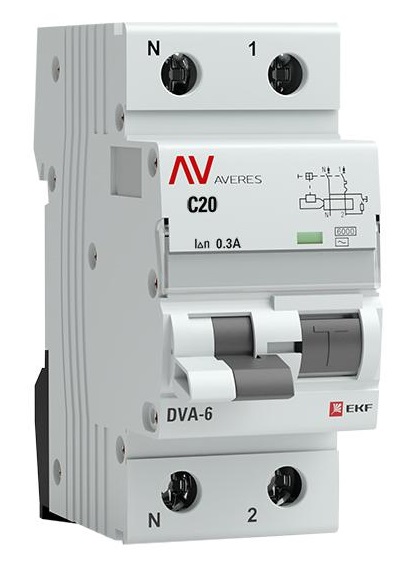

Автомат дифференциальный EKF rcbo6-1pn-20C-300-ac-av DVA-6 1P+N 20А (C) 300мА (AC) 6кА AVERES, rcbo6-1pn-20C-300-ac-av