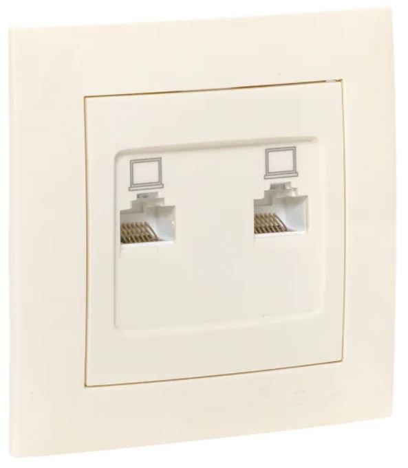 

Розетка компьютерная в сборе EKF EWK02-035-20 Валенсия RJ-45 2-местная кремовая, EWK02-035-20