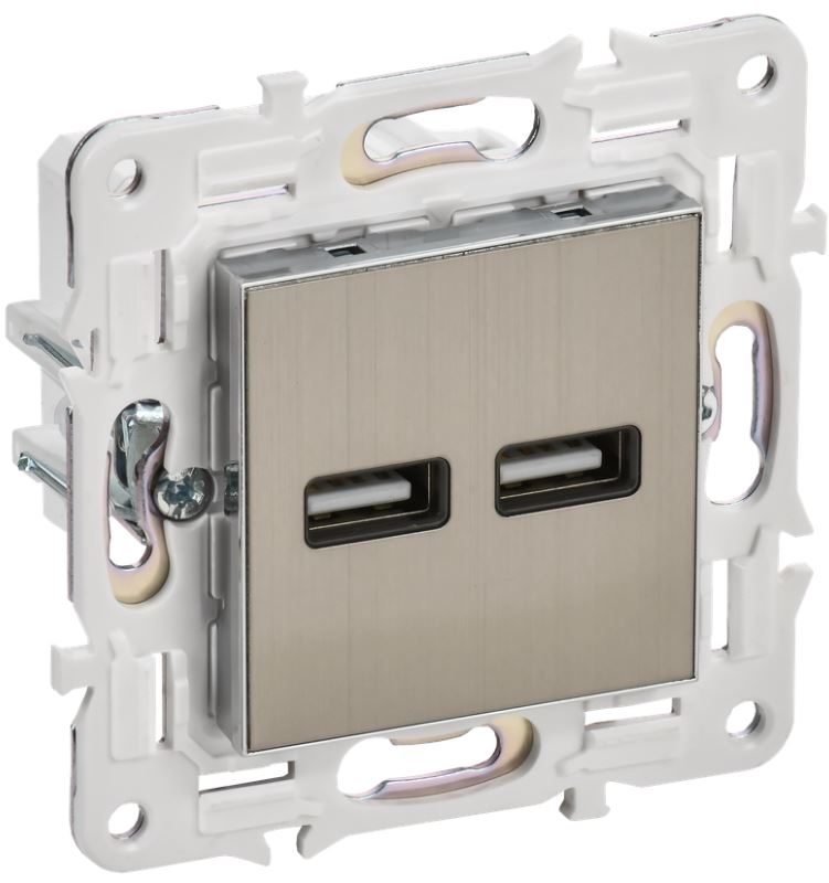 

Розетка USB IEK SK-U21-D31-K50 SKANDY Type A+A 3,1А SK-R15N металл никель, SK-U21-D31-K50