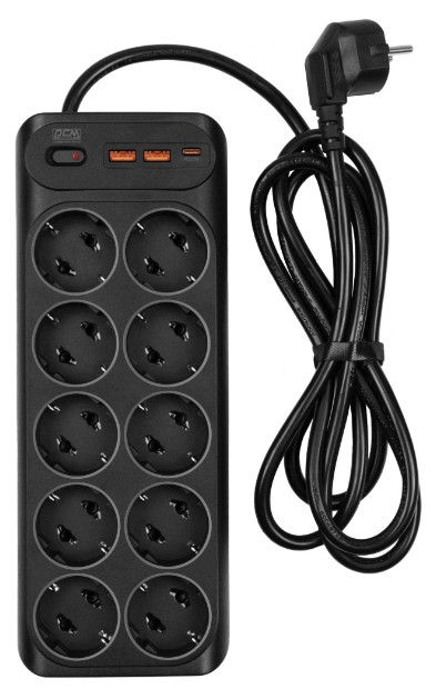 

Сетевой фильтр Powercom SP-10 USB2A1CB 3.0M 10 розеток, черный, 16А, 4кВт, 204Дж, защитные шторки, защита от КЗ, перегрузки и импульсных помех, один п, SP-10 USB2A1CB 3.0M