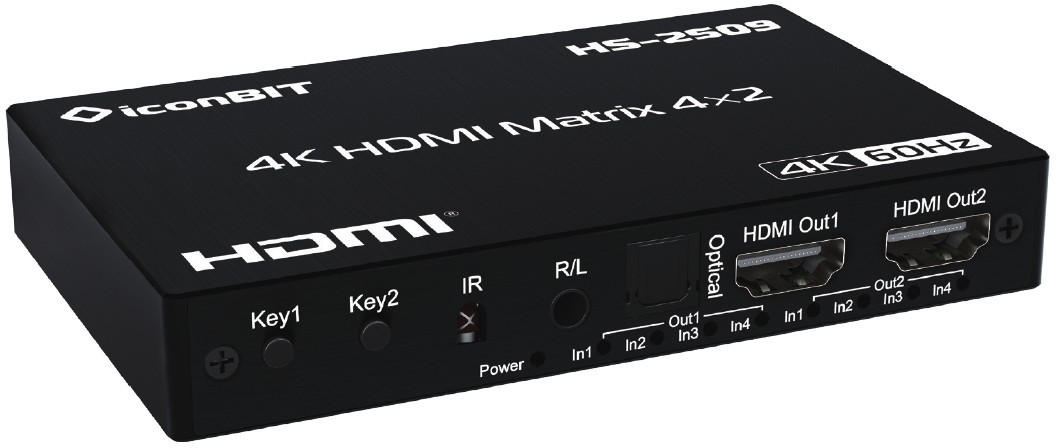 

Коммутатор IconBit HS-2509 матричный HDMI 4x2, поддержка 4К60, HS-2509