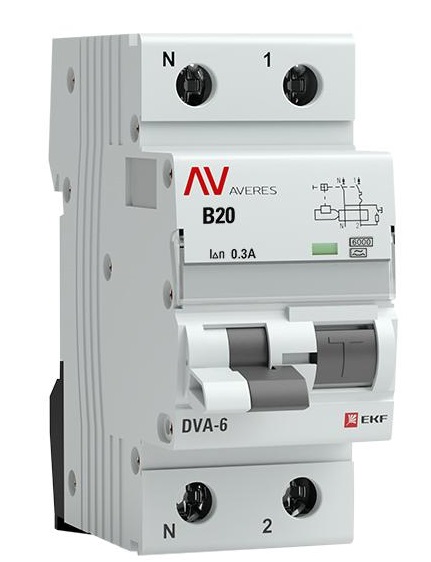 

Автомат дифференциальный EKF rcbo6-1pn-20B-300-a-av DVA-6 1P+N 20А (B) 300мА (A) 6кА AVERES, rcbo6-1pn-20B-300-a-av