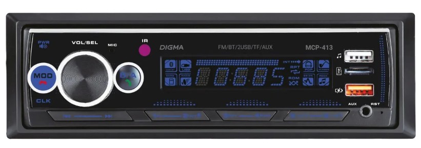 

Автомагнитола Digma MCP-413 1DIN 4x45Вт v5.0 USB 2.0 AUX 4 ПДУ, MCP-413