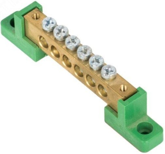 

Шина EKF sn0-125-06-2-pe "0" PE 8x12мм 6 отверстий латунь с контактной пластиной 2 зелёных угловых изолятора, sn0-125-06-2-pe