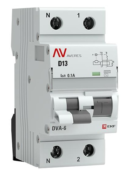 

Автомат дифференциальный EKF rcbo6-1pn-13D-100-ac-av DVA-6 1P+N 13А (D) 100мА (AC) 6кА AVERES, rcbo6-1pn-13D-100-ac-av