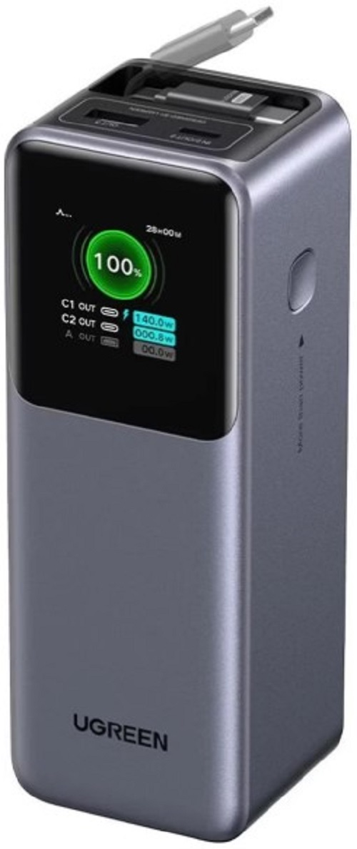 

Аккумулятор внешний UGREEN PB726 55987B_ с выдвижным кабелем 165W Power Bank 20000mAh with Retractable Cable. Цвет: серый космос, PB726