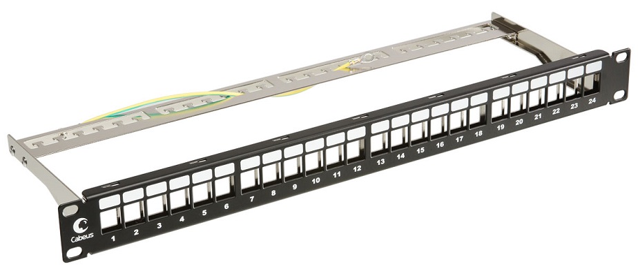 

Патч-панель Cabeus PLB-24-SH модульная 19", 24 порта, 1U, для экранированных модулей, с задним кабельным организатором (без модулей), PLB-24-SH