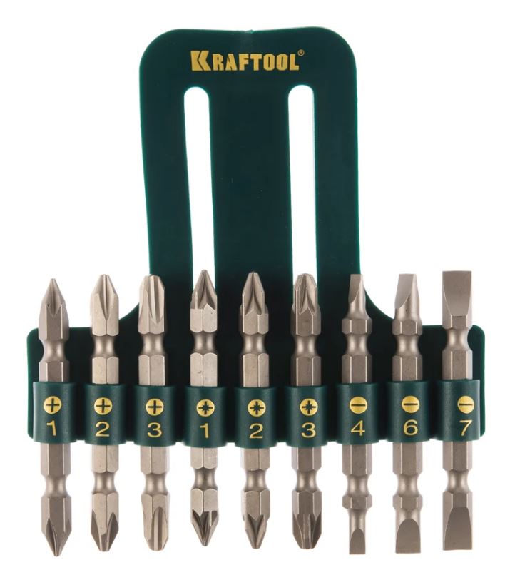 

Набор бит Kraftool 26060-H10 двухсторонних, в пласт. держателе, Cr-V, 9 предметов, 26060-H10