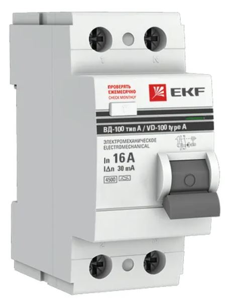 

УЗО EKF elcb-2-16-30-em-a-pro ВД-100 2P 16А 30мА тип А электромеханический 4,5кА PROXIMA, elcb-2-16-30-em-a-pro