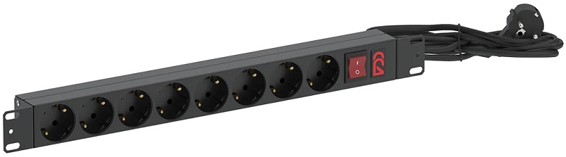 

Блок розеток 19", 8 розеток ССД 130411-02076 БР-8SCH-16А-Ш-3SCH, выключатель 2 положения с подсветкой, со шнуром 3м Schuko, 130411-02076