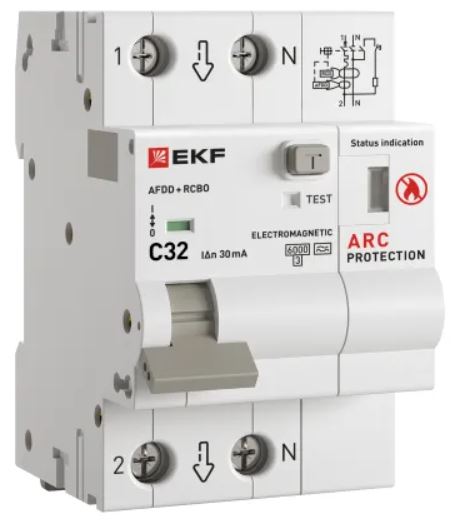 

Устройство защиты от дугового пробоя EKF afdd-rcbo-2-32C-30em-pro УЗДП с АВДТ 1P+N 32А (С) 30мА тип А 6кА PROXIMA, afdd-rcbo-2-32C-30em-pro