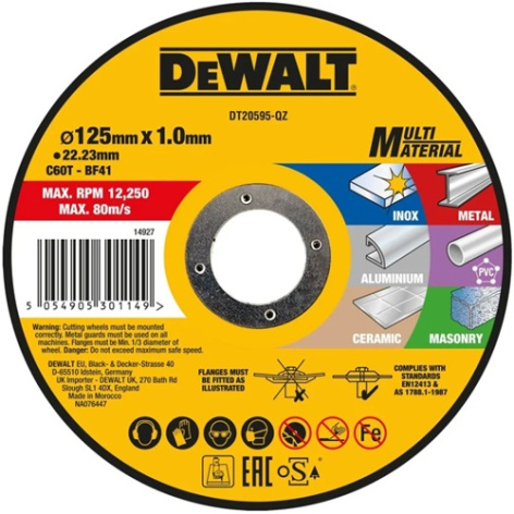 Изображение товара Отрезной диск DeWALT DT20595 125 мм для стали и камня