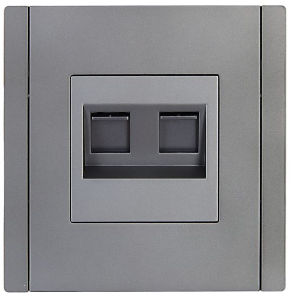 

Розетка компьютерная двойная IEK FP-K20-1-K46 FORTE&PIANO RJ45 кат.5E FP533 сталь, FP-K20-1-K46