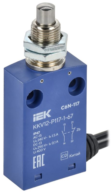 

Выключатель концевой IEK KKV12-P117-1-67 C6N-117 толкатель с резьбовым соединением IP67, KKV12-P117-1-67