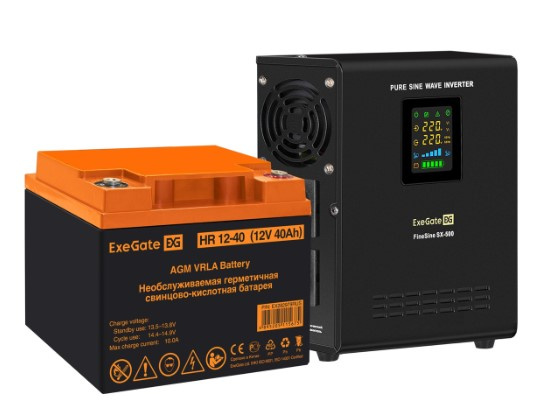 Изображение товара Мощный ИБП Exegate FineSine SX-500.LCD.AVR.2SH с дисплеем и внешней батареей