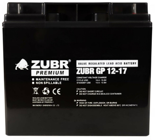 Изображение товара Аккумуляторная батарея ZUBR GP12-17 12V 17Ah для источников питания