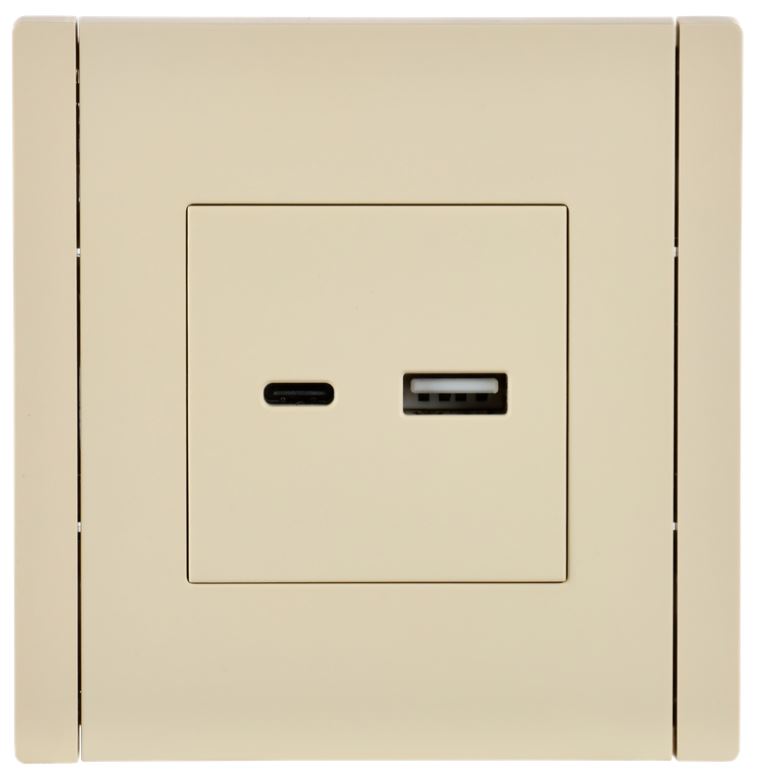 

Розетка USB IEK FP-U22-018-K10 FORTE&PIANO тип A+тип C 18Вт FP451 ваниль, FP-U22-018-K10