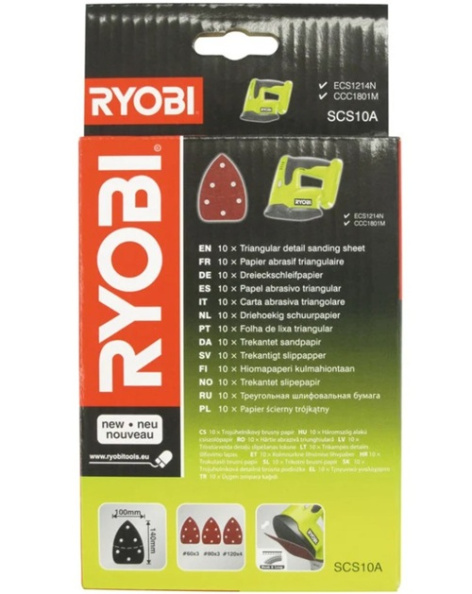 Изображение товара Шлифовальная бумага Ryobi SCS10A с зернистостью К120 и 10 листов