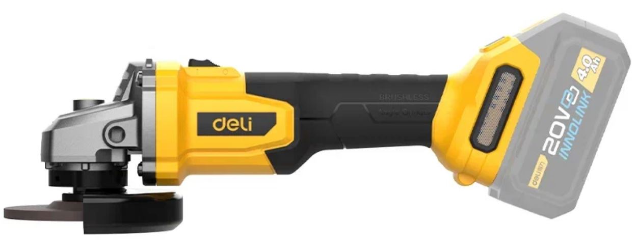 

Шлифовальная машина угловая Deli DC602Z (Без АКБ и ЗУ, 20В, 125мм, М14, 3500/6000/8500об/мин, картон), DC602Z
