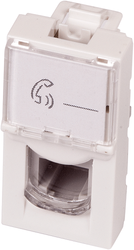 

Вставка Lanmaster LAN-SIP-22TEL-WH Mosaic 22.5x45, RJ-11, со шторкой и увеличенным окном маркировки, белая, LAN-SIP-22TEL-WH