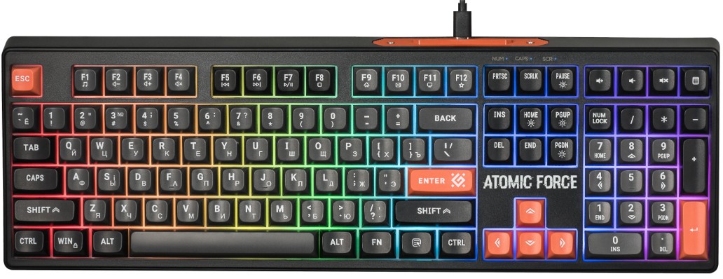 

Клавиатура Defender Atomic Force GK-005 RU 45005 чер/сер, 108кн+FN, радуж, 1.5м, Atomic Force GK-005 RU