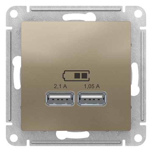 

Розетка Schneider Electric ATN000533 AtlasDesign, USB, 5В, 1 порт x 2.1 А, 2 порта х 1.05 А, механизм, шампань, ATN000533