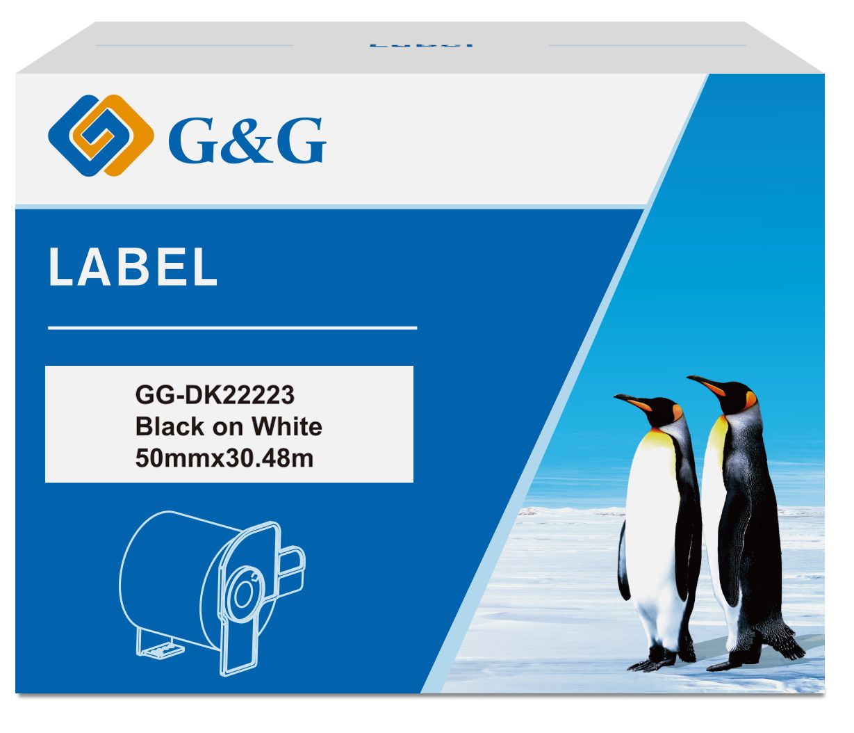 Картридж ленточный G&G GG-DK22223 черный на белом 50x30.48 для Brother P-touch QL-500, QL-550, QL-700, QL-800