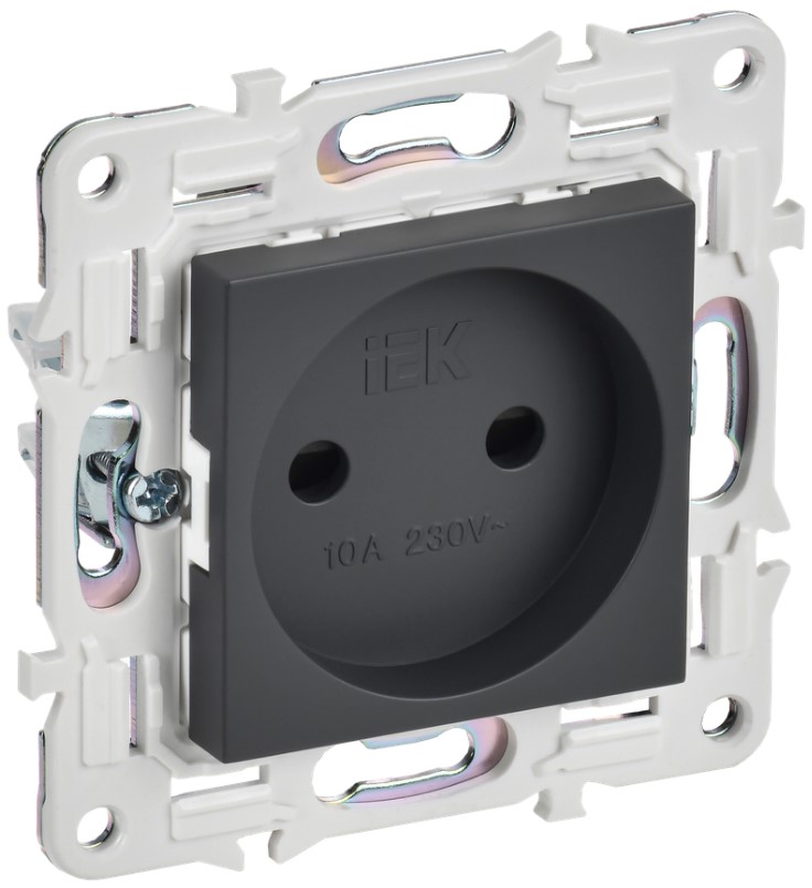 

Розетка без заземления IEK SK-R13-10-K48 SKANDY с защитными шторками 10А SK-R01T титан, SK-R13-10-K48