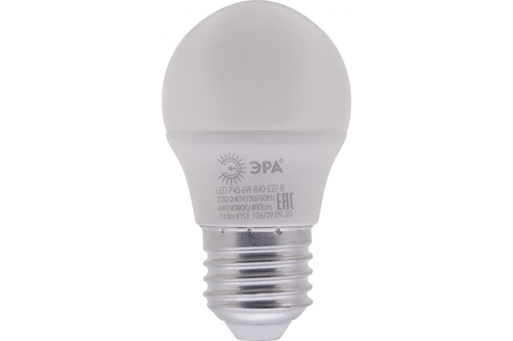 

Лампа светодиодная ЭРА Б0049644 LED P45-6W-840-E27 R (диод, шар, 6Вт, нейтр, E27) (10/100/4000), Б0049644