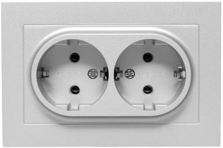 

Розетка двухместная с заземлением в сборе EKF UP1-SOA-210 16А, без шторок, с рамкой, алюминий Эпика, UP1-SOA-210