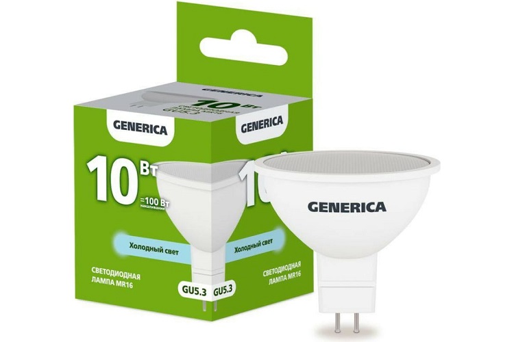 

Лампа светодиодная GENERICA LL-MR16-10-230-65-GU5-G MR16 10Вт софит 6500К GU5.3 230В, LL-MR16-10-230-65-GU5-G