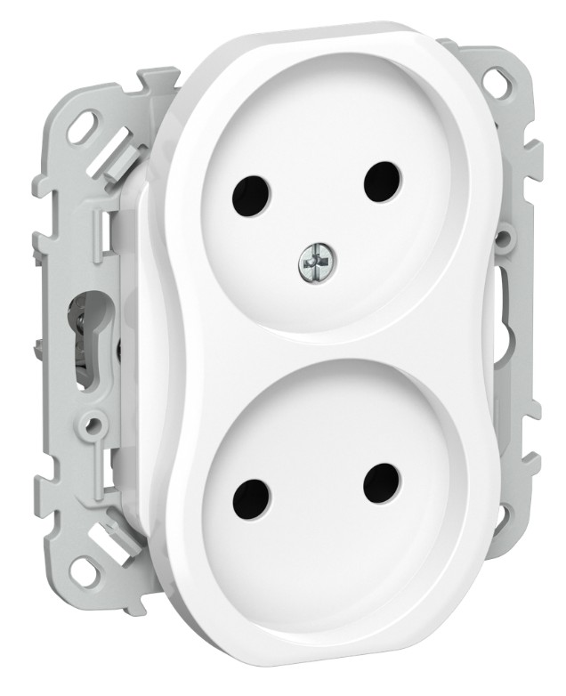 

Розетка двухместная без заземления IEK FI-R20-10-1-K01 FLITE без защитных шторок безвинтовое крепление 10А РС02-1-ФлБ белый, FI-R20-10-1-K01