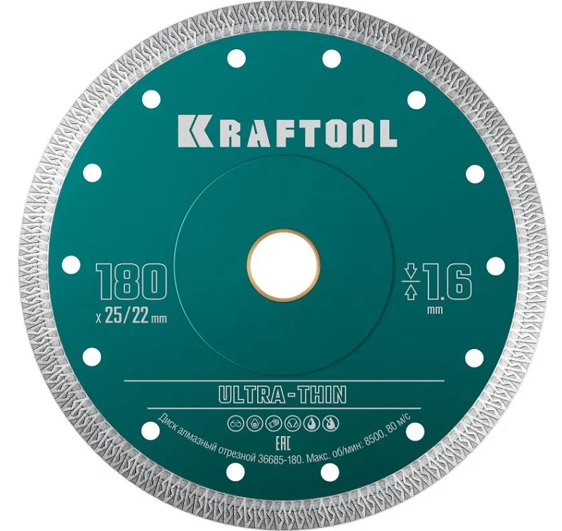

Диск алмазный Kraftool Ultra-Thin 36685-180 Kraftool ультратонкий 180x25.4/22.2x1.6мм., Ultra-Thin