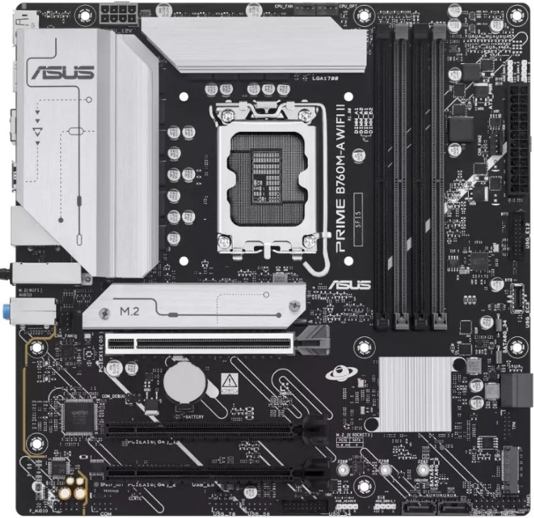 

Материнская плата mATX ASUS B760M-A WIFI II (LGA1700, B760, 4*DDR5, 3*PCIe, 2*SATA, 2*M.2, WiFi, BT, 4*USB 2.0, 2*USB 3.2, HDMI, DP), B760M-A WIFI II