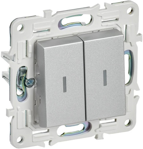 

Переключатель двухклавишный IEK SK-V22-1-10-K23 SKANDY с инд. 10А SK-V10S серебряный, SK-V22-1-10-K23