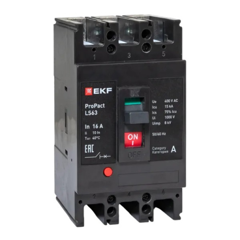 Изображение товара Автоматический выключатель в литом корпусе EKF mccb-63-15-3-16-ls