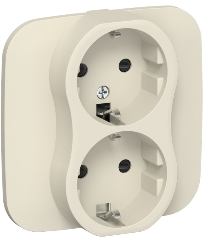 

Розетка двухместная с заземлением IEK FI-R24A-16-1-K86 FLITE с защитными шторками безвинтовое крепление 16А РСш12-1-А-ФлСл сливочный, FI-R24A-16-1-K86