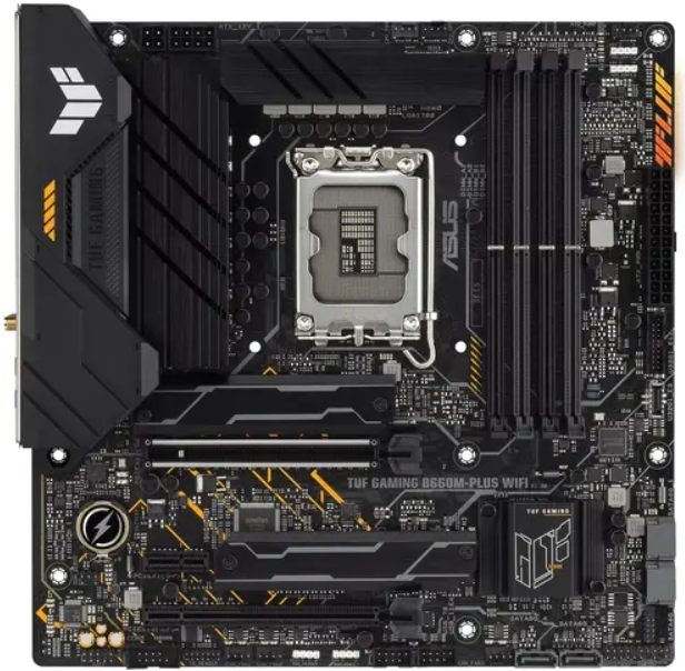 

Материнская плата mATX ASUS TUF GAMING B660M-PLUS WIFI (LGA1700, B660, 4*DDR5 (6000), 4*SATA 6G RAID, 2*M.2, 3*PCIE, 2.5Glan, WiFi, BT, HDMI, DP, USB, TUF GAMING B660M-PLUS WIFI