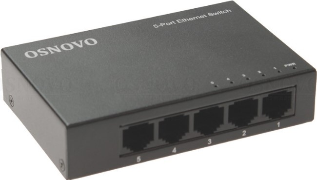 

Коммутатор неуправляемый OSNOVO SW-5F Fast Ethernet 5*FE (10/100Base-TX), Auto MDI/MDIX, грозозащита 2кВ, БП DC12V(1A), SW-5F
