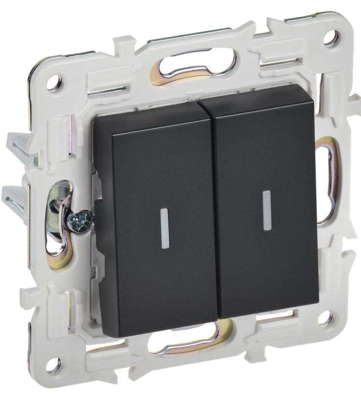 

Переключатель двухклавишный IEK SK-V22-1-10-K02 SKANDY с инд. 10А SK-V10Bl черный, SK-V22-1-10-K02