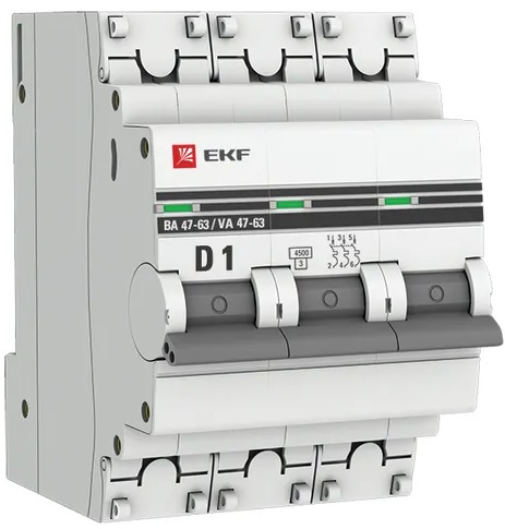 

Автоматический выключатель EKF mcb4763-3-01D-pro 3P 1А (D) 4,5kA ВА 47-63, mcb4763-3-01D-pro