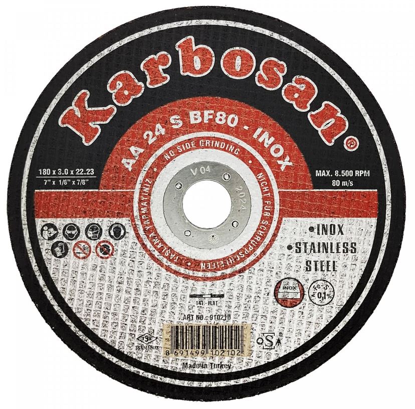 

Диск отрезной ООО САМ KAR-910210 Karbosan по нержавеющей стали 180х3х22 INOX, KAR-910210