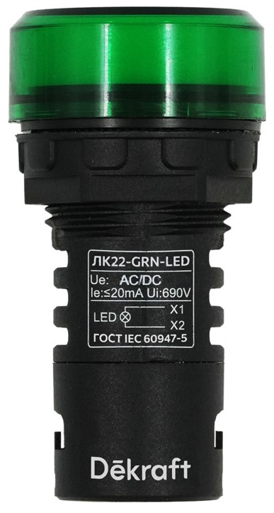 

Лампа DEKraft 25118DEK ЛK-22 LED коммутаторная ADDS D=22мм 220В AC/DC зеленая, 25118DEK