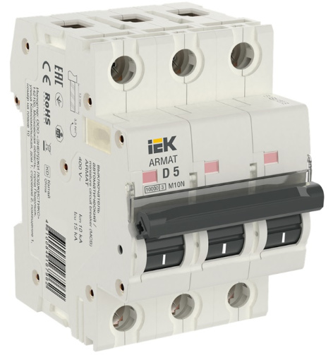 Изображение товара Автоматический выключатель IEK ARMAT серии M10N 3Pol 5А IP20 10 кА